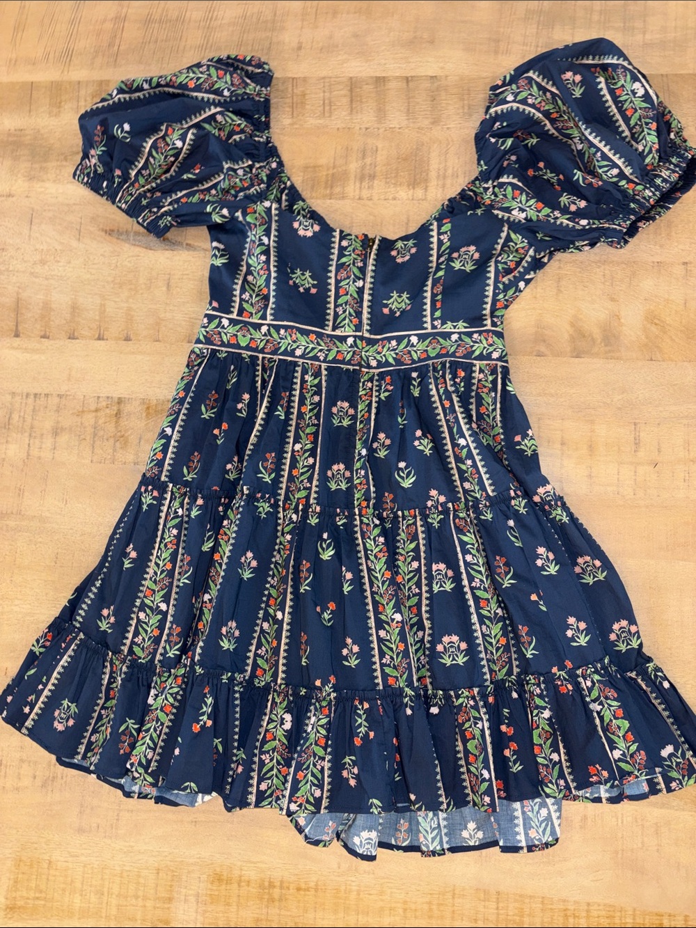 Pinch Boutique Navy Blue Floral Tiered Mini Dress Large NWT 100% Cotton Feminine - Picture 8 of 9